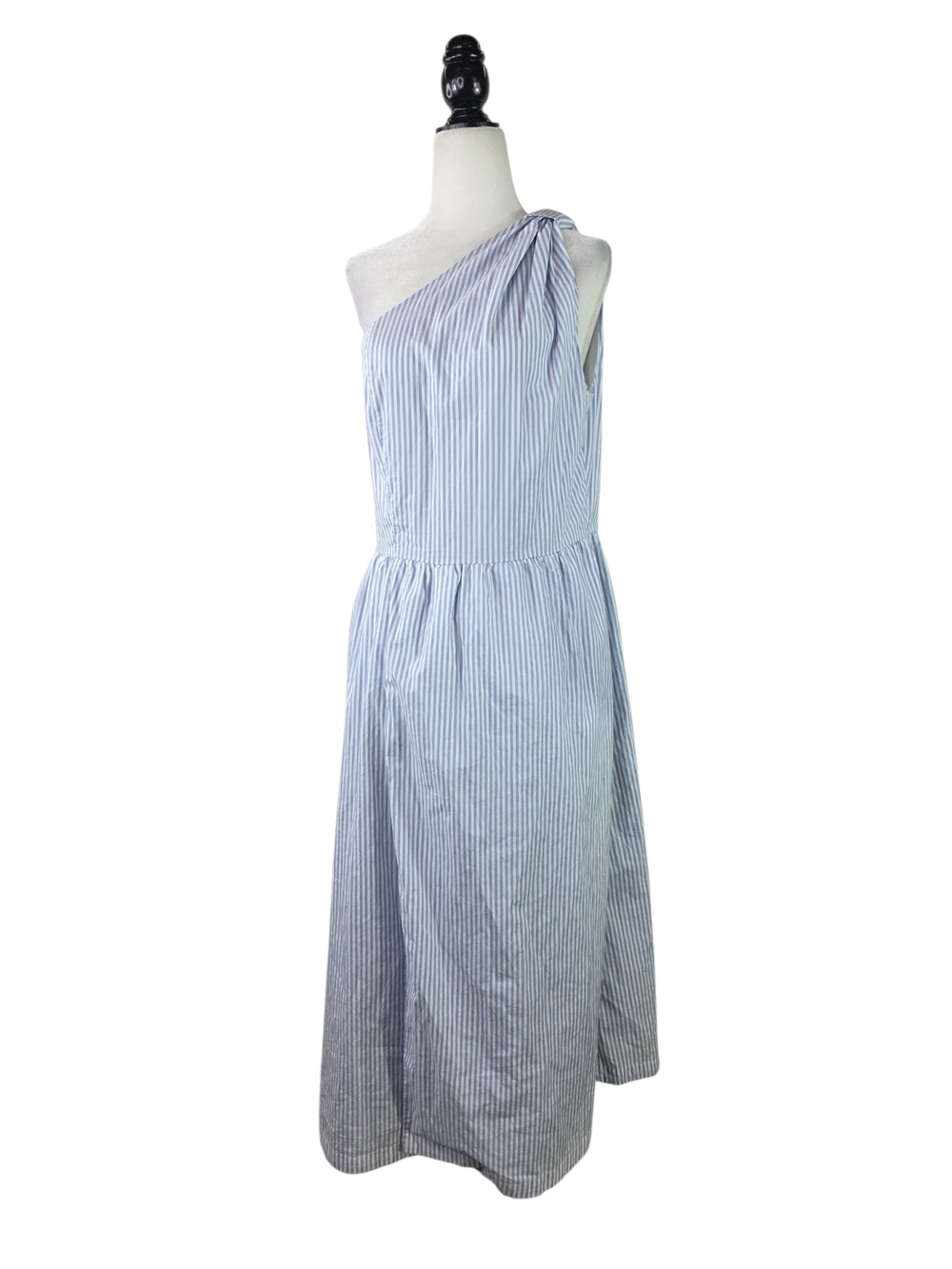 Simons Contemporaine Striped One-Shoulder slit front Midi Dress in Light Blue